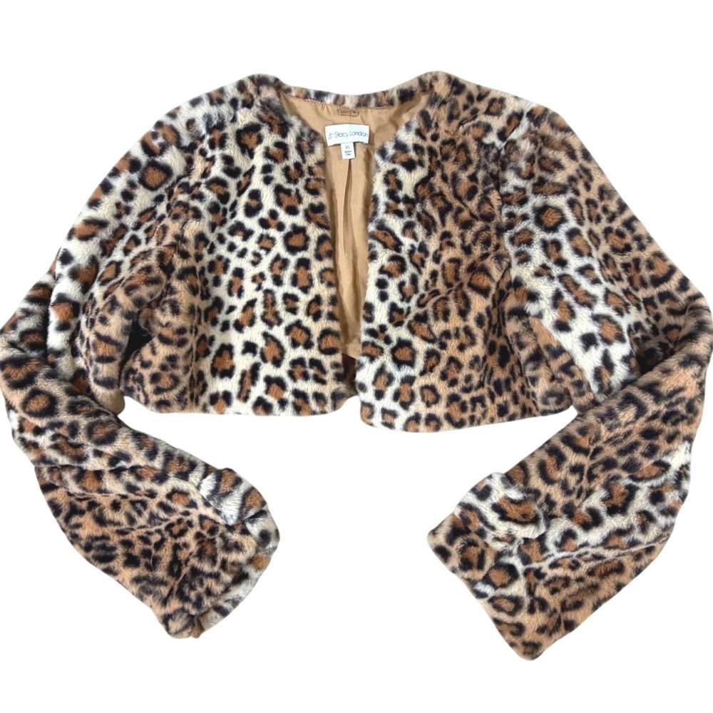 Leopard Bolero Jacket NEW Women XS Faux Fur Boxy Crop Shrug Stacy London Evening